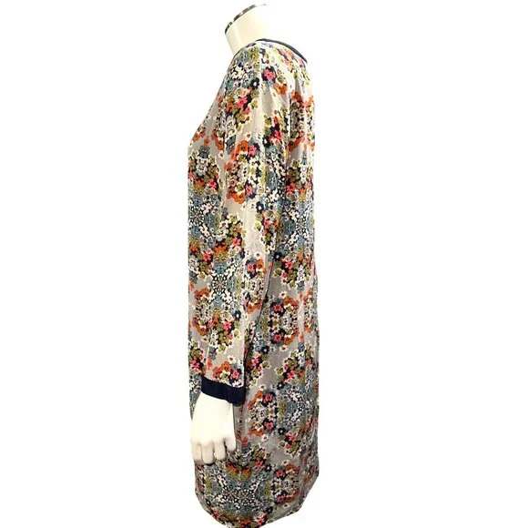 J Crew Size 4 Silk Dress Multicolor Floral Print Long Sleeve Straight Y2K Chic - Picture 3 of 12
